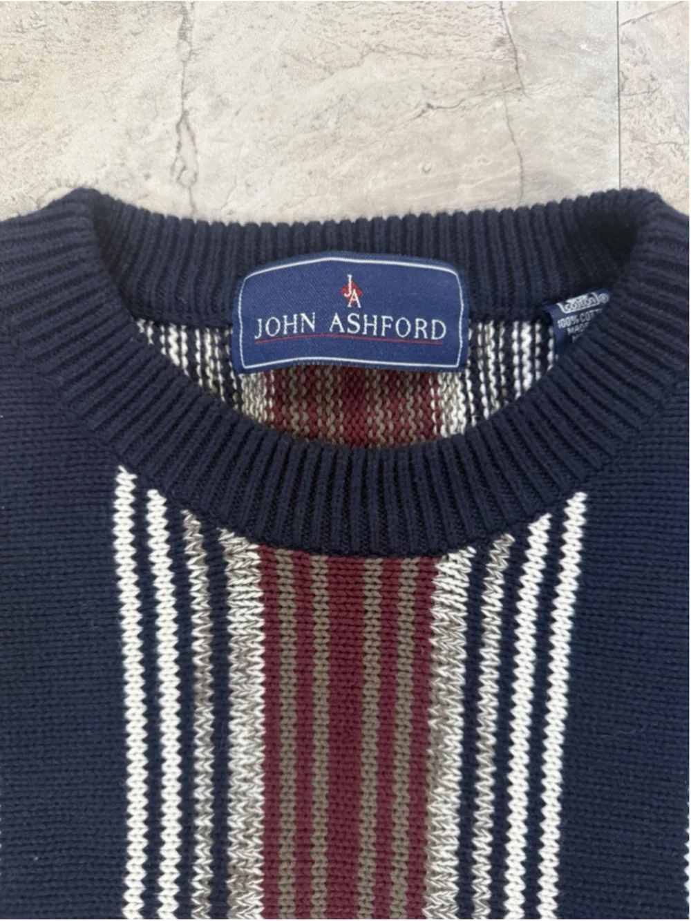 VTG John Ashford Mens Multicolor Sweater Cotton Knit Stripe Pullover Golf Sz XL